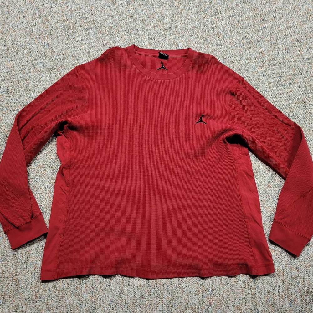 Nike Air Jordan Shirt Mens 3XL Red Long Sleeve Waffle Knit Thermal Jumpman Logo
